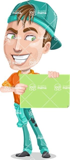 Repairman Cartoon Vector Character 112 Illustrations Holding Blank Presentation Sign