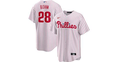 Nike Philadelphia Phillies Alec Bohm #28 White Cool Base Jersey in Red ...