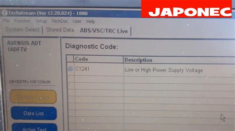 Toyota C1241 Abs Fault Code Techstream Abs Module Data Value Youtube