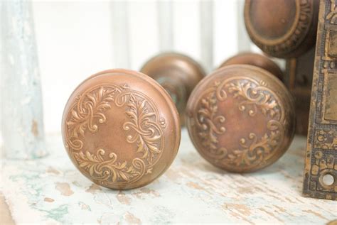 Antique Copper Door Knobs Face Plates And Lock Case Set Of Etsy