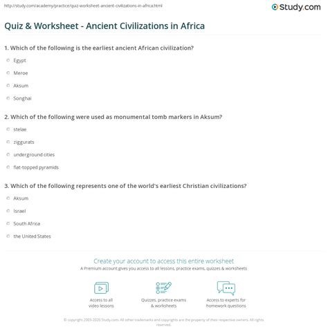 Ancient Civilization In Africa Worksheet