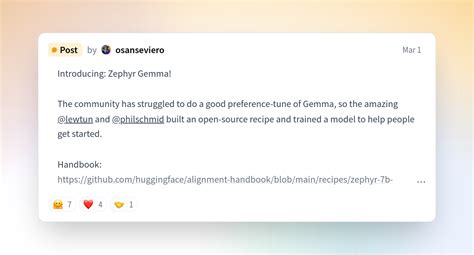 Osanseviero On Hugging Face Introducing Zephyr Gemma The Community