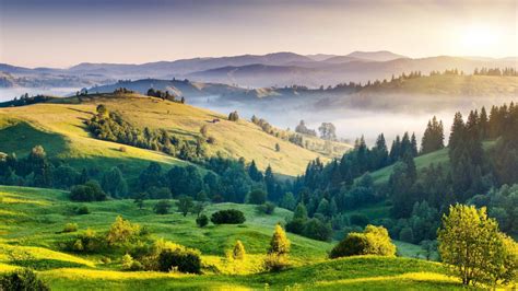 Fondos de pantalla paisaje bosque montañas colina lago