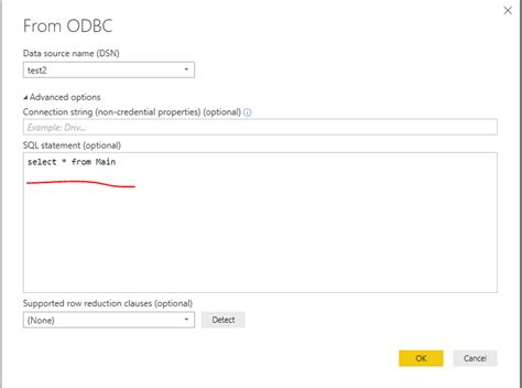 Solved Connecting To Odbc Datasource Using Sql Statement Microsoft Power Bi Community