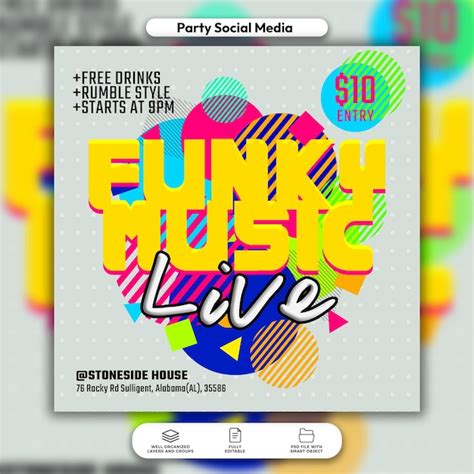 Folleto De Fiesta De Música En Vivo Funky De Psd Y Plantilla De Publicación En Redes Sociales