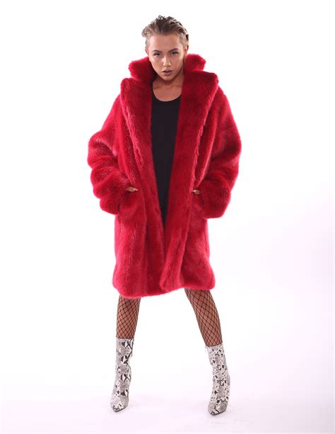 Matt Sarafa Red Faux Fur Coat Red Faux Fur Coat Red Faux Fur Faux