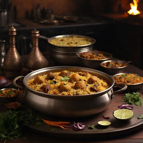 Spicy Mutton Biryani On Kadai Premium Ai Generated Image