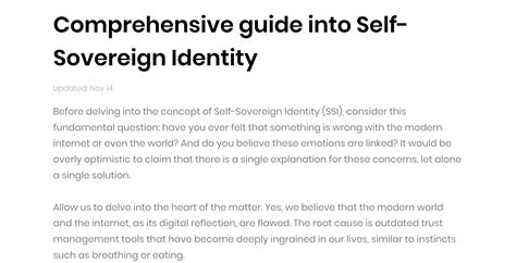 Comprehensive Guide Into Self Sovereign Identity