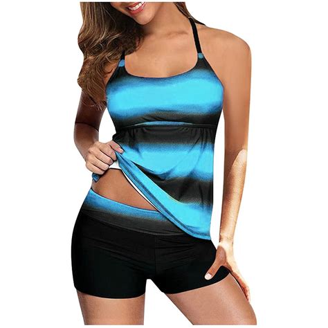 Ayolanni Modest Womens Underwear Bikini Blue Halter Striped Separates