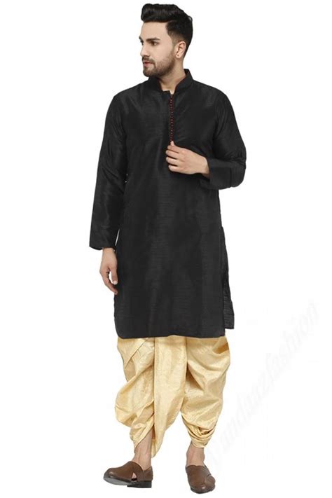 Buy Dress For Prom Dupion Silk Black Men Dhoti Kurta Mkpa0134