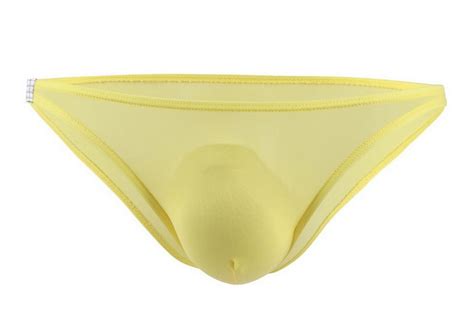 Pk Sexy Men S Underwear Lingerie Ice Silk Low Rise Bikini Briefs Underpants Yellow E