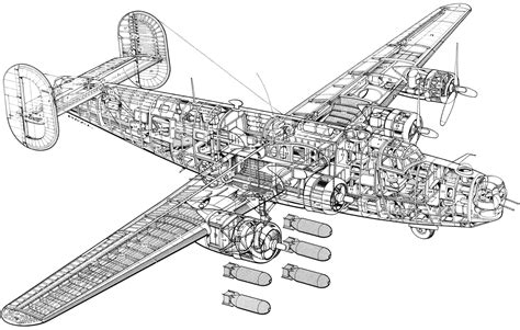 Consolidated B-24 Liberator Cutaway Drawing in High quality