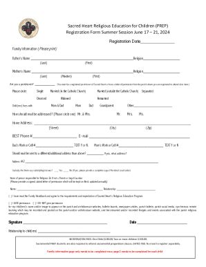 Fillable Online Sacred Heart Registration Form For Returning Families