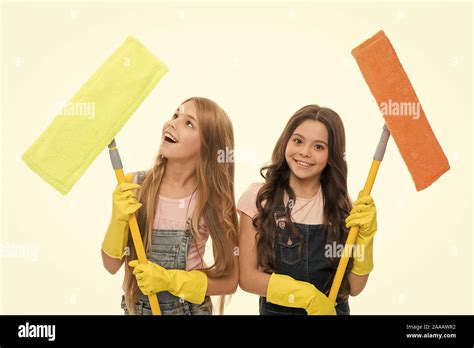 Overall Cleaning Cheerful Small Cleaning Ladies Cute Girls Holding