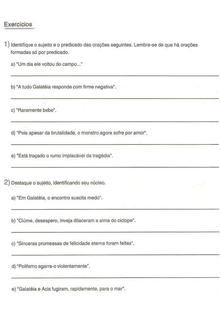 Texto Para Trabalhar Sujeito E Predicado 6o Ano Com Gabarito - 52887103 sujeito-e-predicado-exercicios-6º-ano | PDF