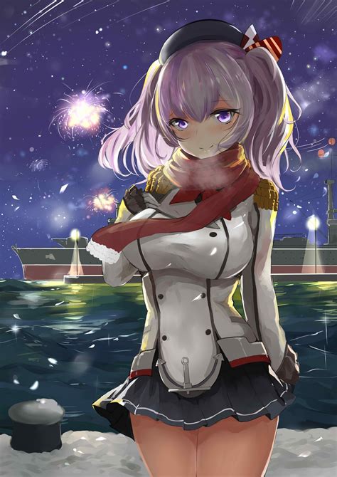 Wallpaper Ship Sea Long Hair Anime Girls Purple Hair Kantai