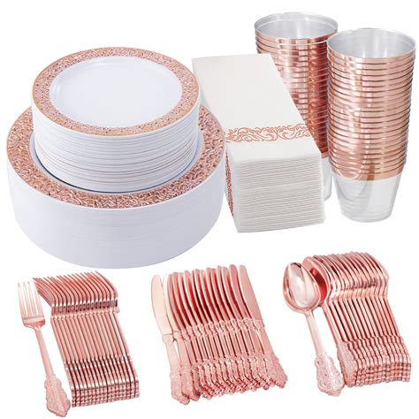 Bucla Pcs Rose Gold Plastic Plates With Disposable Plastic