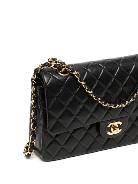 Pre Owned Chanel Medium Double Flap Shoulder Bag In Black Modesens