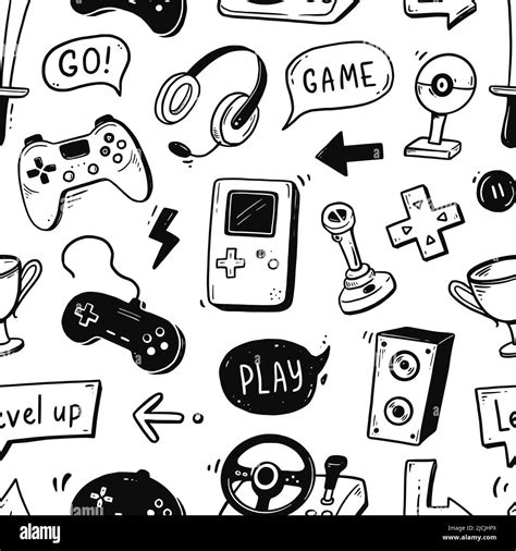 Video Game Hand Drawn Doodle Seamless Pattern Video Gamer Console