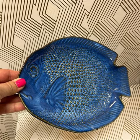 Kotobuki Kitchen Vintage Ceramic Fish Plate Cobalt Blue Sushi Tray