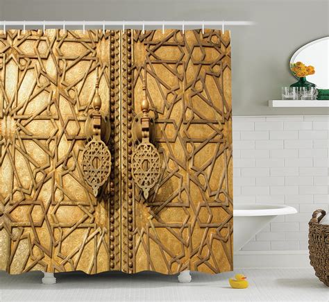 Moroccan Decor Shower Curtain Set Main Golden Gates Of Royal Palace In