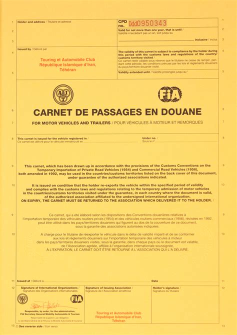 Carnet De Passage En Douane