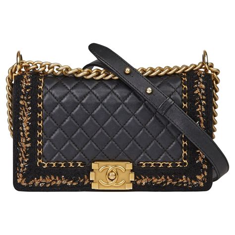 Chanel Boy Medium Bag Black And Gold At 1stdibs