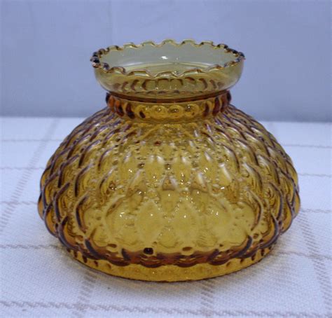 Antique Fenton 7 Inch Oil Lamp Shade Light Amber Glass Diamond Quilted Replacement Globe