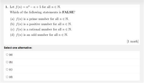 Solved 1 Let F N N2−n 5 For All N∈n Which Of The