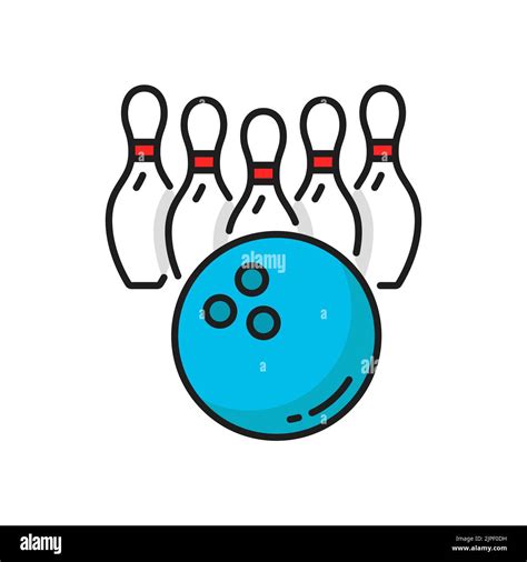 Bola y bolos equipo de juego de bolos Icono de línea de color aislado