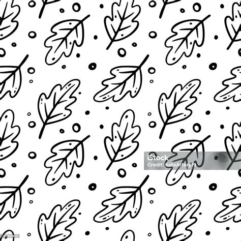 Oak Leaves Seamless Pattern Vector Floral Illustration In Doodle Style