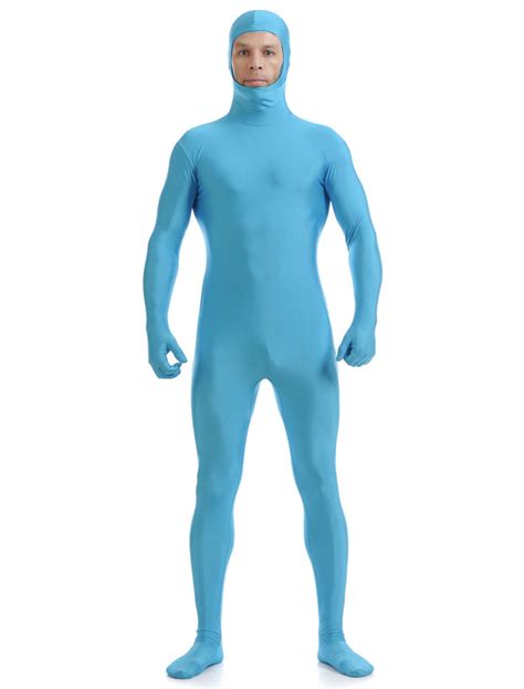 Light Sky Blue Open Face Zentai Suit Halloween Lycra Spandex Bodysuit