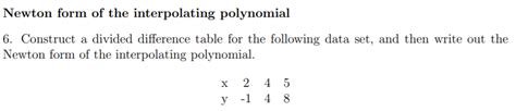 Solved Newton form of the interpolating polynomial 6. | Chegg.com