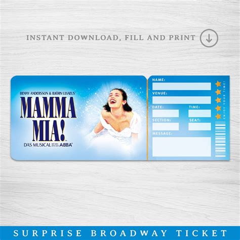 Printable Mamma Mia Broadway Surprise Ticket Mamma Mia Etsy