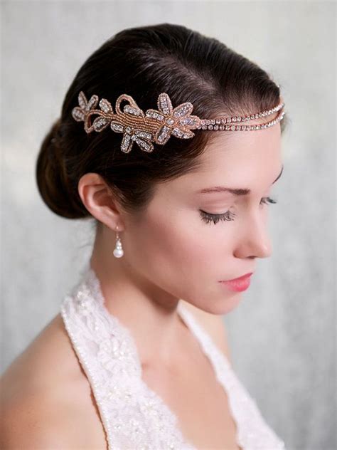 Rose Gold Crystal Headband Rosegold Forehead Chain Etsy Rose Gold