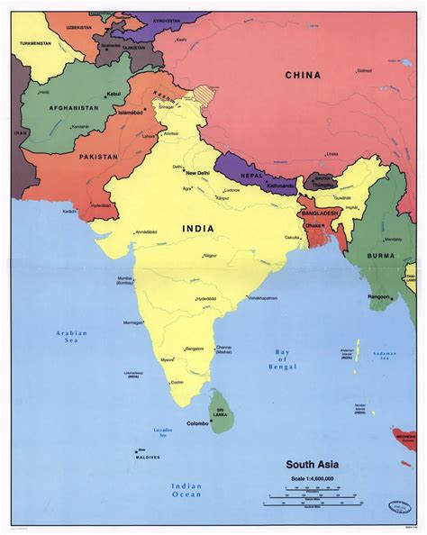 Large detailed political map of South Asia with major cities - 1998 | South Asia | Asia ...