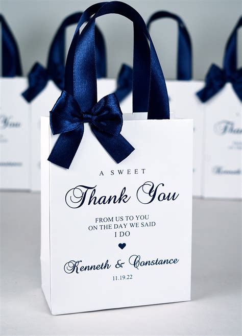 Wedding Welcome Bags With Navy Blue Satin Ribbon Handles Bow And