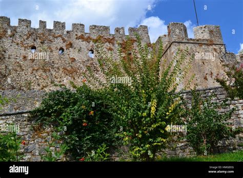 Arta city castle of ancient Ambracia and Arta clock tower, Greece Stock ...