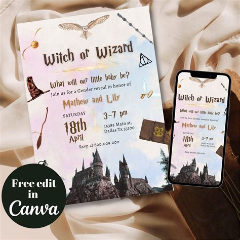 Editable Witch Or Wizard Gender Reveal Invitation Template Etsy