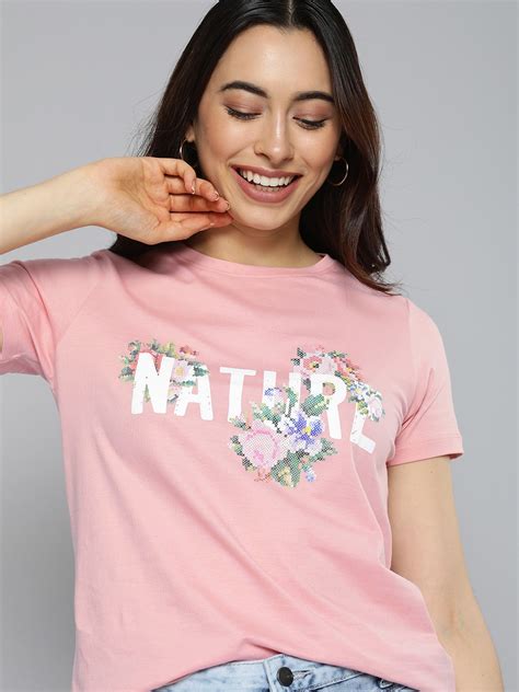 Buy Mast Harbour Women Pink Typography And Floral Printed Regular Fit