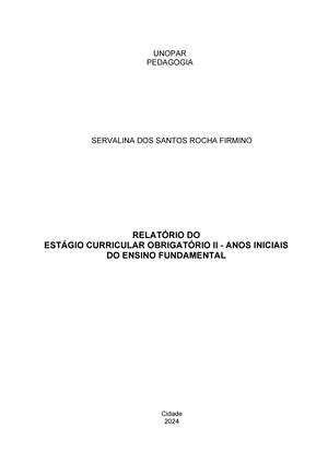 Ensino fundamental anos iniciais Relatório de Estágio apresentado ao