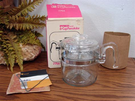 Vintage Nib Pyrex Flameware Glass Stainless Cup Teapot Tea Pot