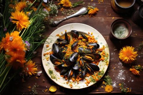 Mussels With Garlic Butter Sauce On A Rustic Plate Stock Illustration Illustration Of Sauce