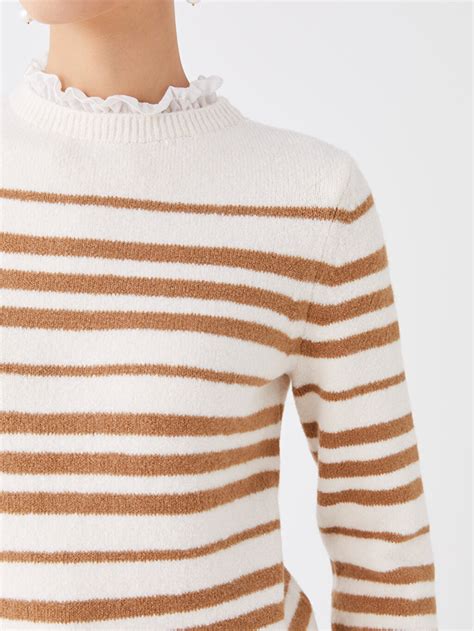 Crew Neck Striped Long Sleeve Women S Tricot Sweater W Z Lkm