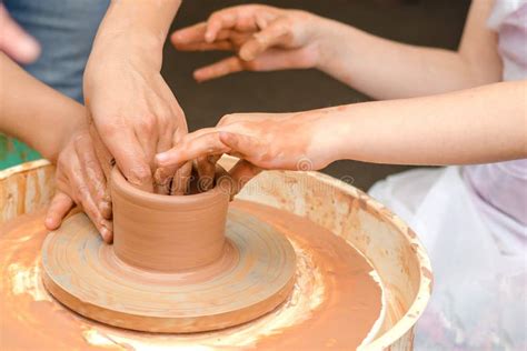 A Close Up Of The Child Learns To Knead The Clay Stock Image Image Of