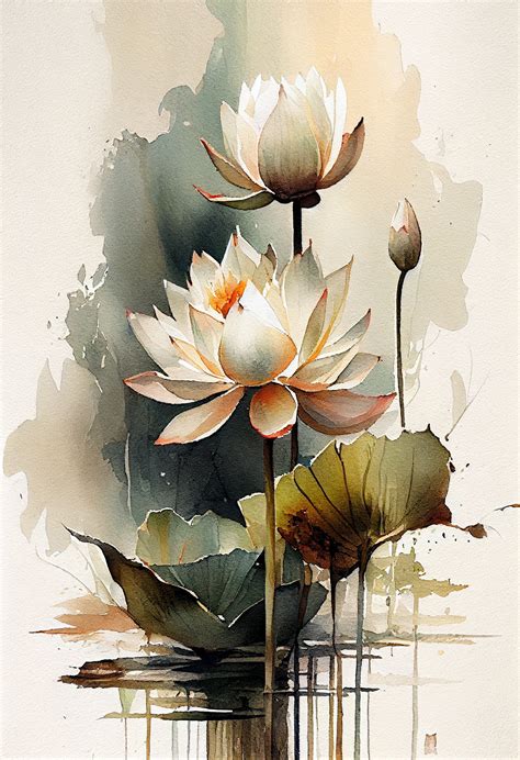 White Lotus - Flower Art Print - Botanical Watercolors Illustration