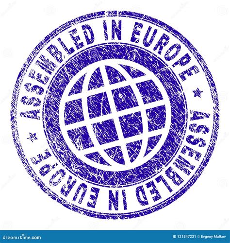 Scratched Textured ASSEMBLED In EUROPE Stamp Seal Stock Illustration