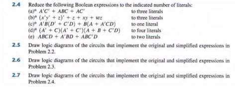 Solved 25 Reduce The Following Boolean Expressions To The