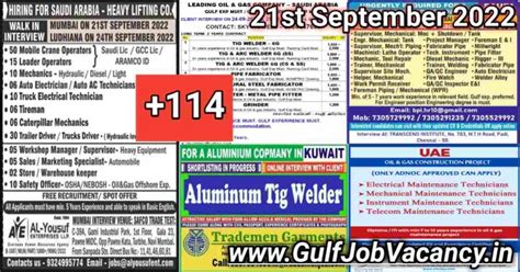 Gulf Job Vacancies Newspaper 21 September 2022