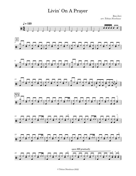 Livin On A Prayer Bon Jovi Drums Sheet Music For Drum Group Solo